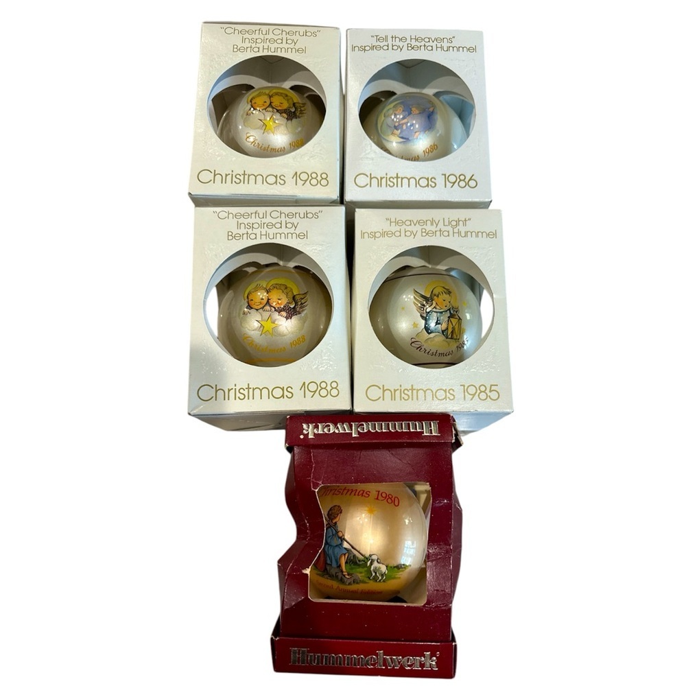 Lot of 5 Schmid Hummel Christmas Ornaments 1985, 1986, 1988 (2)& 1980 hummelwerk